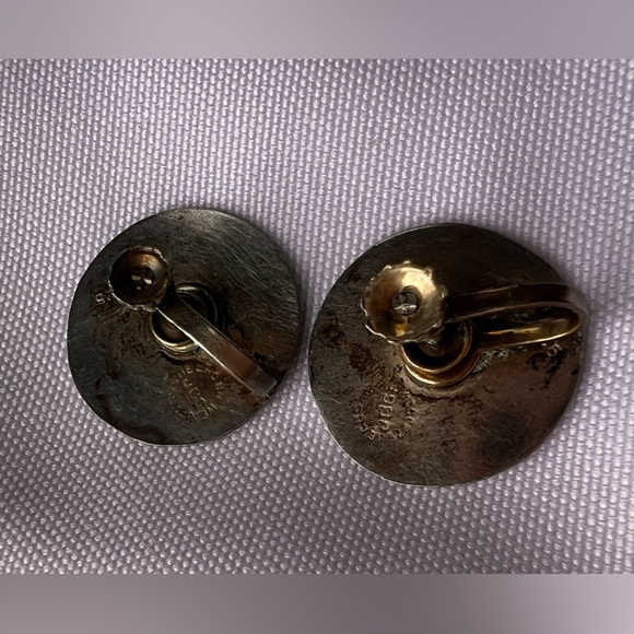 Vintage Aztec Sunstone Calendar Sterling Silver Earrings 925 Designer - Picture 2 of 7